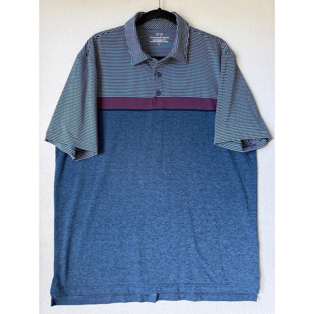 Vineyard Vines Performance Polo Shirt‎ Men Large Multicolor Striped Stretch Golf
